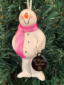 #1 Dance Teacher Snowman Tree Ornament