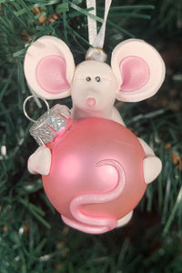 Mouse Tree Ornament with Glass Ball - Assorted Colors