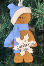 Load image into Gallery viewer, Gingerbread Tree Ornament - Blue Scarf
