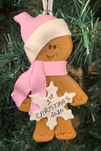 Load image into Gallery viewer, Gingerbread Tree Ornament - Pink Scarf
