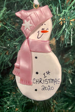 Load image into Gallery viewer, Snowman Baby Tree Ornament - Pink Scarf
