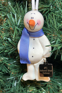 #1 School Bus Driver Snowman Tree Ornament