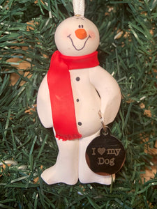 I Love my Dog Snowman Tree Ornament