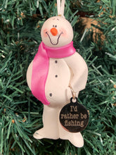Load image into Gallery viewer, I&#39;d Rather be Fishing Snowman Tree Ornament

