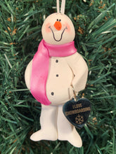 Load image into Gallery viewer, I Love Snowboarding Snowman Tree Ornament
