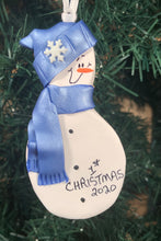 Load image into Gallery viewer, Snowman Baby Tree Ornament - Blue Scarf
