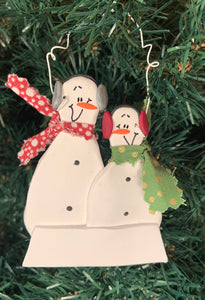 Snowman Family Tree Ornament with 2