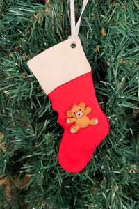 Teddy Stocking Tree Ornament - Red