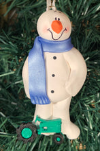 Load image into Gallery viewer, Farmer Green Tractor Snowman Tree Ornament
